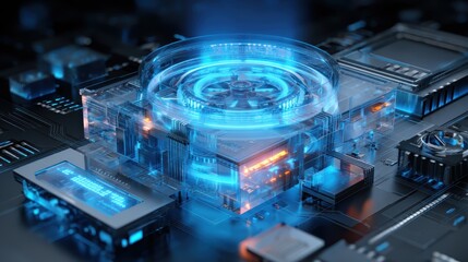 Fototapeta premium Futuristic Semiconductor Cooling System With Transparent Fan Module.