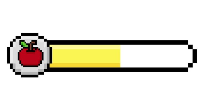 Vintage pixel art health bar graphic element with an apple icon, a classic game UI status and progress indicator