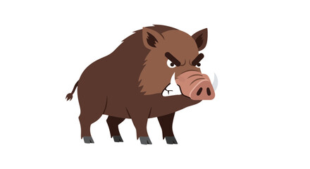 Angry Cartoon Wild Boar Illustration, Fierce Animal Character © freya