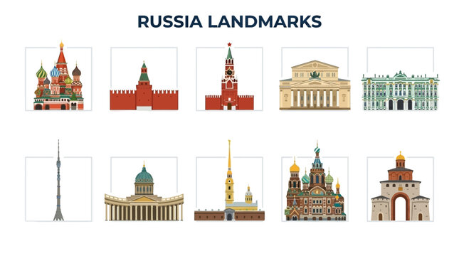 Collection of Famous Russian Landmarks and Architectural Wonders.