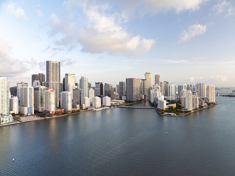 Miami bayside high-rise skyline overviewing biscayne bay