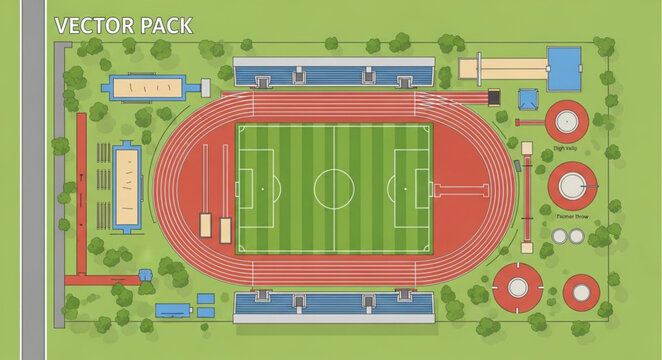 Aerial View of a Modern Sports Stadium Complex.