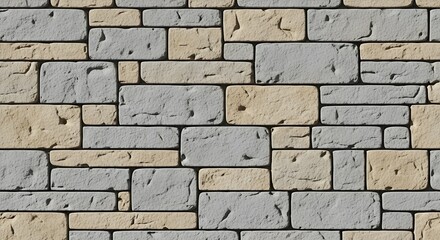 Fototapeta premium Textured Stone Wall Seamless Pattern - Beige and Grey Bricks Background