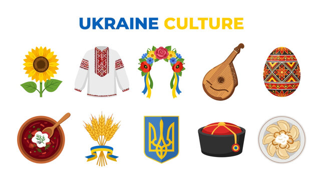 Collection of Ukrainian Culture Symbols and Traditions.