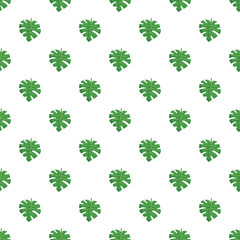 Green monstera leaves forming a tropical botanical pattern on a white background © nsit0108