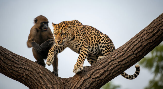Leopard on a Branch Striking Feline Portrait in Natural Habitat.