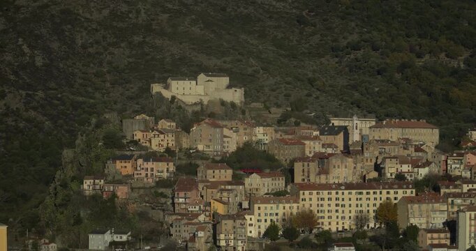 The historic mountain town of Corte (Corti) with the striking Citadel of Corte (Citadelle de Corte) in the heart of the French island of Corsica