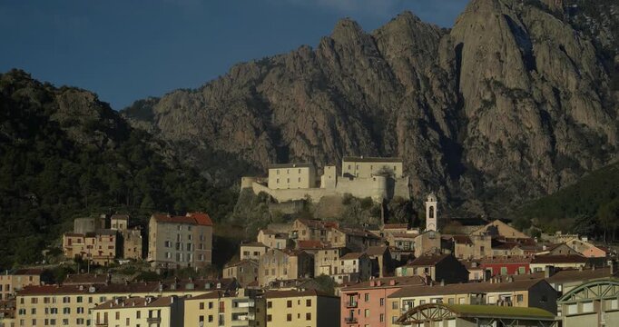 The historic mountain town of Corte (Corti) with the striking Citadel of Corte (Citadelle de Corte) in the heart of the French island of Corsica