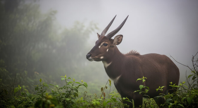 Majestic Bushbuck Antelope Portrait in Natural Habitat.