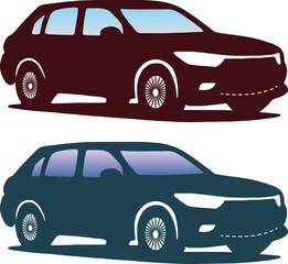 Obraz premium Two modern SUV cars in different colors, side view