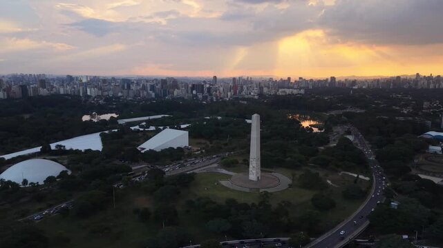 Aerial View of Ibirapuera Park and Obelisk in S&atilde;o Paulo Brazil