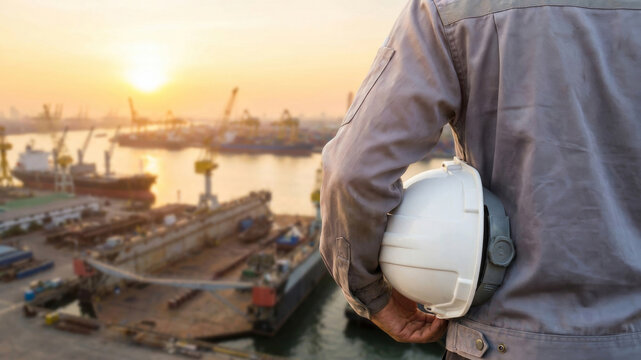 Industrial refinery background male worker protect helmet tablet oil port. Female refinery oil tablet, uniform worker gas engineer, professional safety energy woman industrial