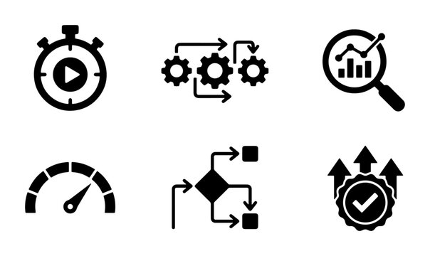Business Process Icons: Workflow, Analytics, Performance, Quality Assurance, Stopwatch, Strategy Icons