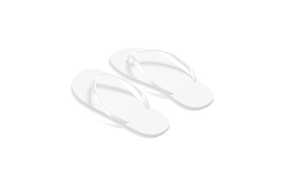 Blank white beach slippers mockup png, transparent background, 3d rendering. Empty flip-flop rubber sandals for summertime vacation mock up cut out. Clear mule or spa babouche footwear template.