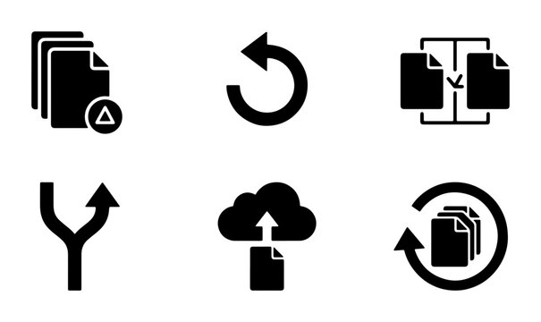Document Management Icons Set: File Stack, Refresh, Merge, Split, Upload, Sync, Data Organization, Workflow, Digital Storage, Cloud Computing, Business Operations