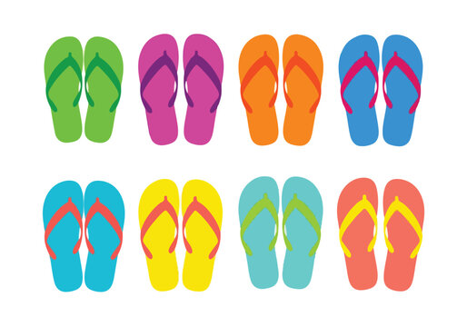 Collection of colorful flip flops in various vibrant hues and designs
