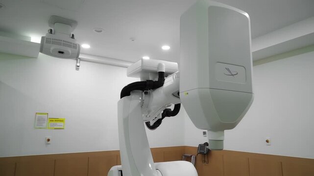 Medical room with Cyberknife is a treatment using external beam radiation for stereotactic radiation therapy or "radiosurgery" (SRS)