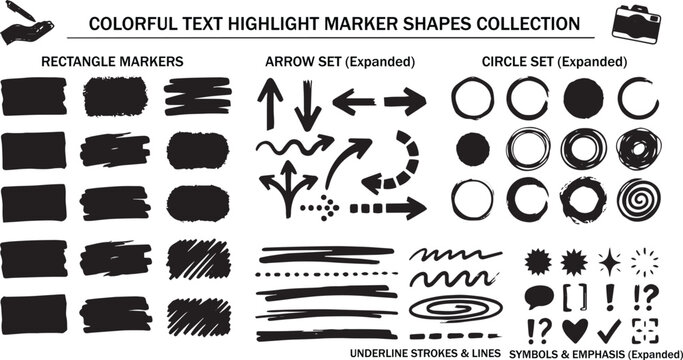 Grunge black arrows circles brush strokes abstract vector set