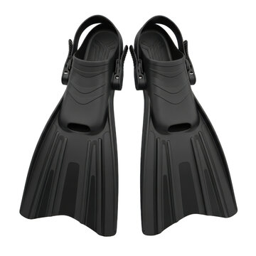 Pair of black swim fins photorealistic render on transparent background high quality