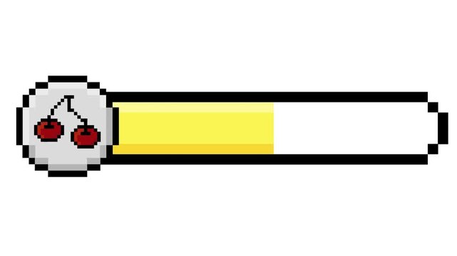Retro Pixel Art Gaming Progress Bar with Cherry Icon Depicting Game Interface Status