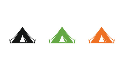 Minimalist camping tent icon set for outdoor adventure and tourism with adventure recreation exploration equipment © Emon