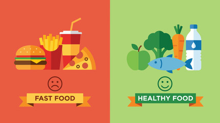 Fototapeta premium Fast Food vs Healthy Food