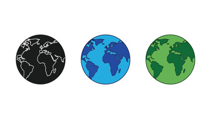 Earth globe map icons set showing world continents for geography and global environmental concepts with earth day © Emon