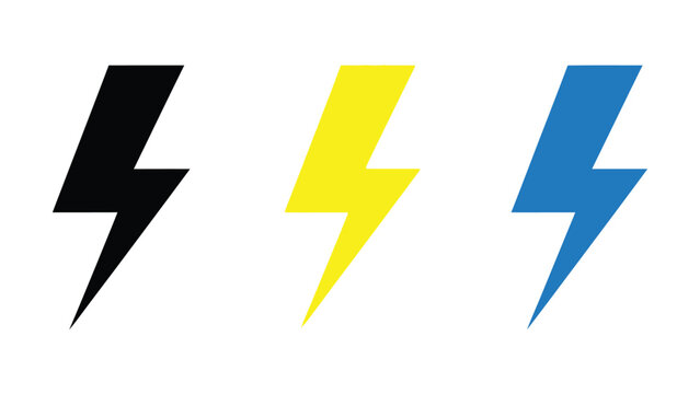 Lightning bolt icons set symbolizing electric energy and power with urgent message weather phenomenon electric charge