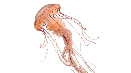 A translucent pink marine jellyfish creature swimming gracefully with long delicate tentacles isolated on transparent background © Roksana