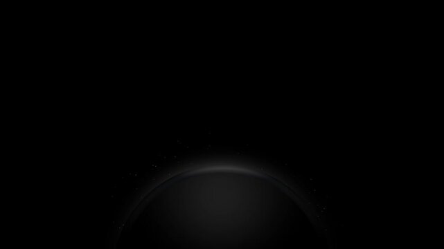 Planet silhouette rising against a dark star field creating a minimalist cosmic atmosphere with subtle lens flare and deep shadows