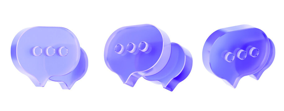 Set of 3D chat bubble icon isolated on transparent background concept of communication Transparent Liquid Glass icon 3D rendering