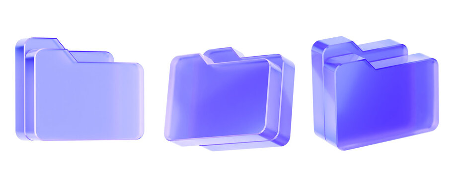 Set of 3D folder icon isolated on transparent background concept of folder Transparent Liquid Glass icon 3D Render transparent 3D rendering