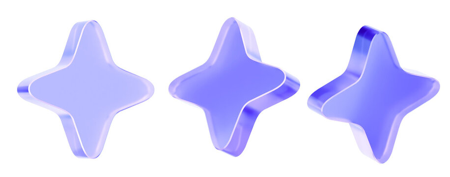 Set of 3D star icon isolated on transparent background concept of star Transparent Liquid Glass icon 3D Render rendering