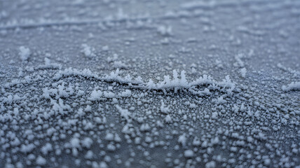 Obraz premium A close-up view of frosty ice crystals on a frozen surface in winter