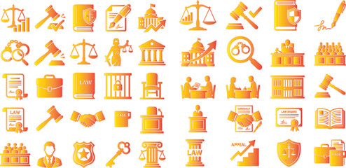 Fototapeta premium Orange law symbols, and on white background, legal yellow