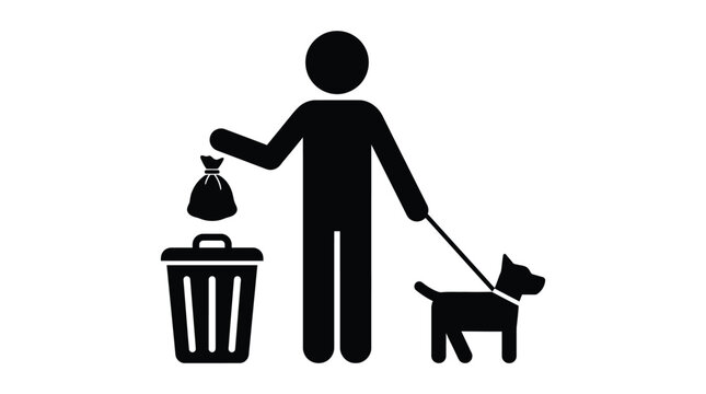 Person walking a dog and cleaning up pet waste by placing it into a bin