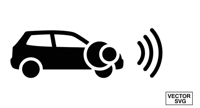 Car sensor icon showing proximity detection signal waves.