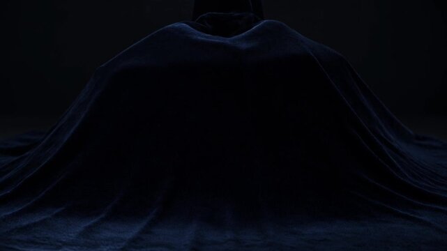 Abstract dark wave background animation, blue neon flowing fabric lines, futuristic motion backdrop for tech and sci-fi edits