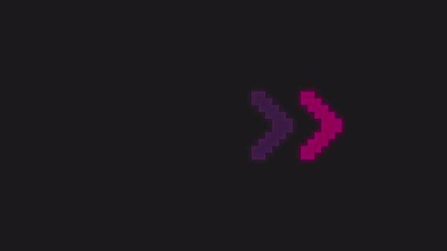 Vibrant RGB right arrow neon animation in pixel style. Transparent alpha channel 4k