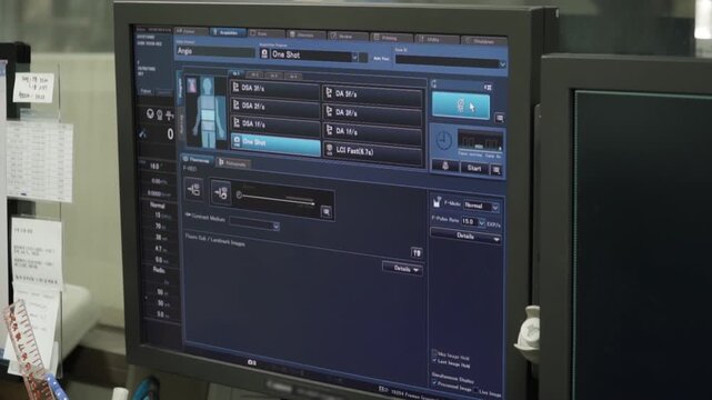 Modern methods of analysis and human research. Medical Screens with indicators. Modern medicine concept.