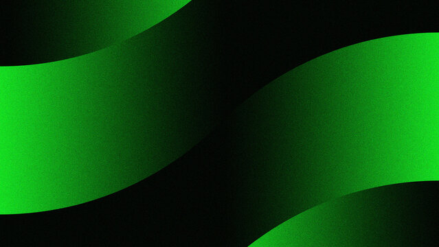 Abstract green background with a futuristic digital wave pattern featuring bright light curves and motion lines for a modern business card wallpaper design with grain texture