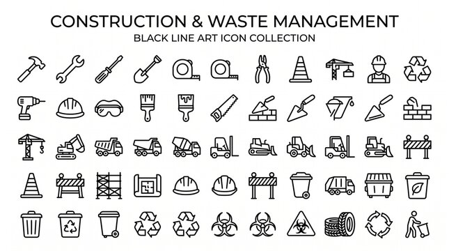 construction waste management building recycling disposal tools equipment safety hard hat truck dumpster bin recyclable hazardous site worker machinery excavation demolition