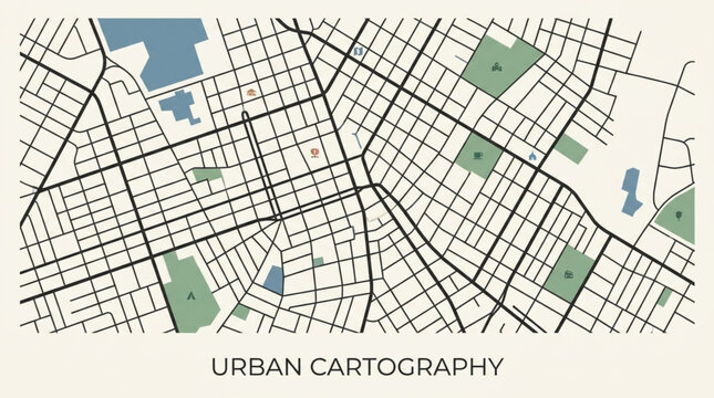 Urban cartography city map illustration with streets and parks.