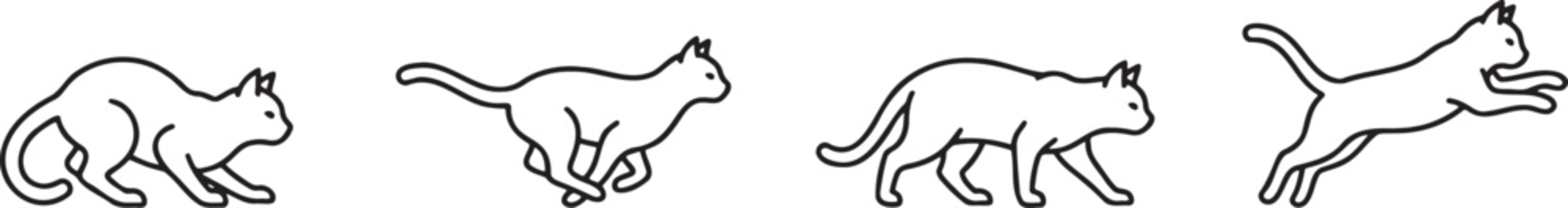 Cat movement sequence showing crouching running walking and jumping poses