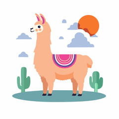 Obraz premium Cute Llama Illustration with Desert Elements