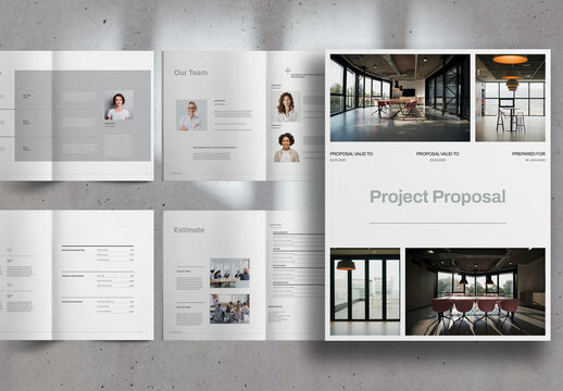 Grey and White Minimal Interior Design Project Proposal Brochure Layout