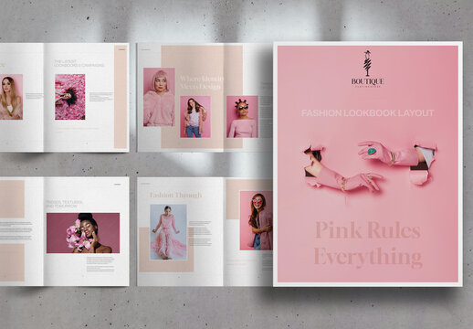 Pink and Beige Elegant Fashion Lookbook Brochure Layout