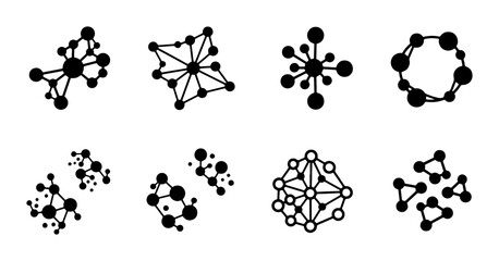 Abstract Network Connections, Geometric Node Clusters, Digital Data Structures, Molecular Science Icons, Minimalist Connectivity Graphics © Rodela