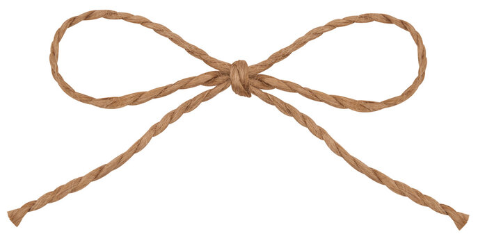 Brown hemp rope bow isolated on transparent background