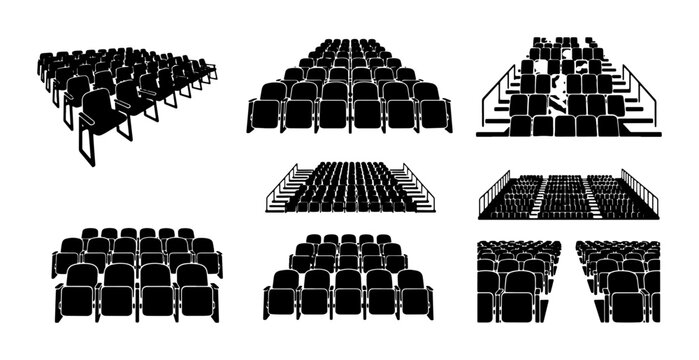 Auditorium Seating Arrangement Vector Icons, Cinema Chairs Collection, Theater Rows Set, Event Venue Seating Layouts